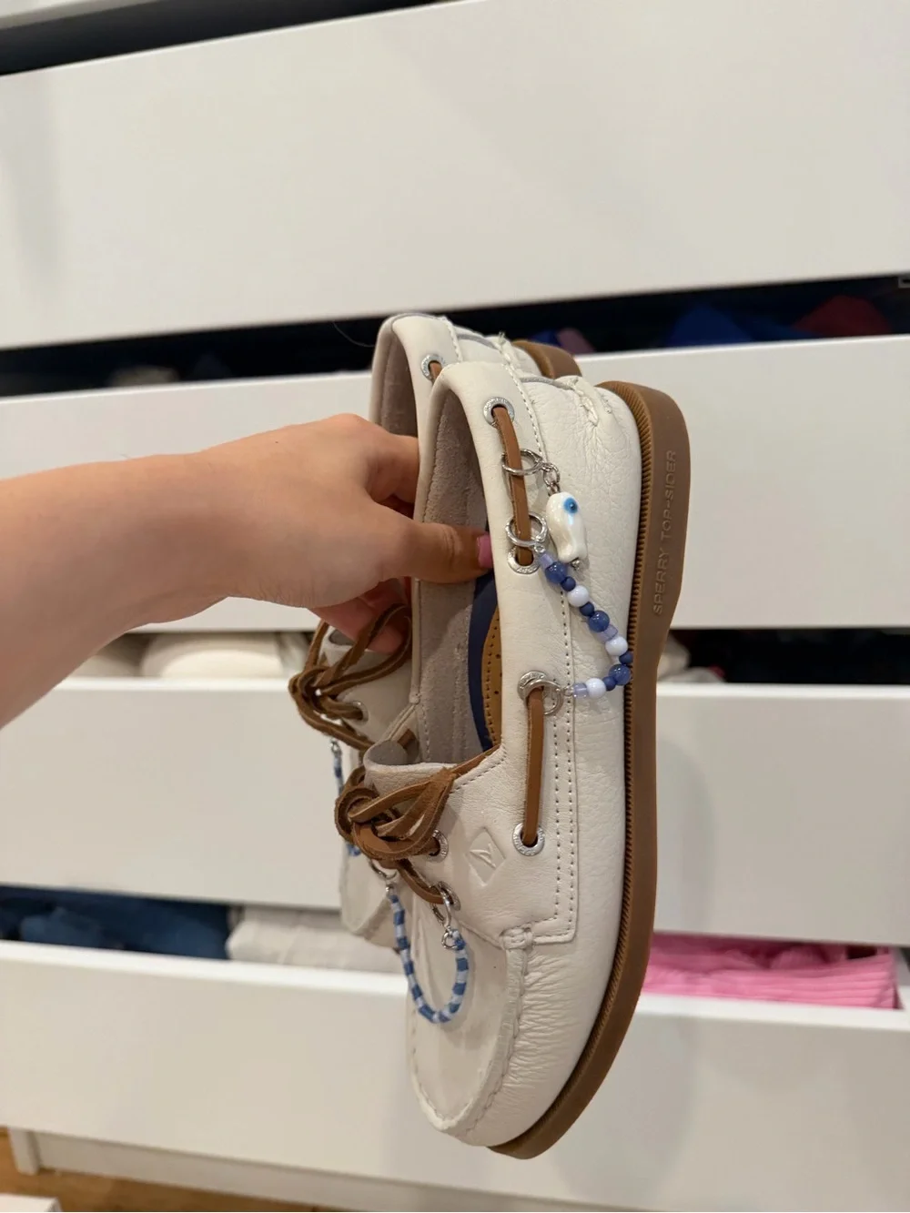 Abercrombie x Sperry Women’s Leather Boat Shoes with Charms